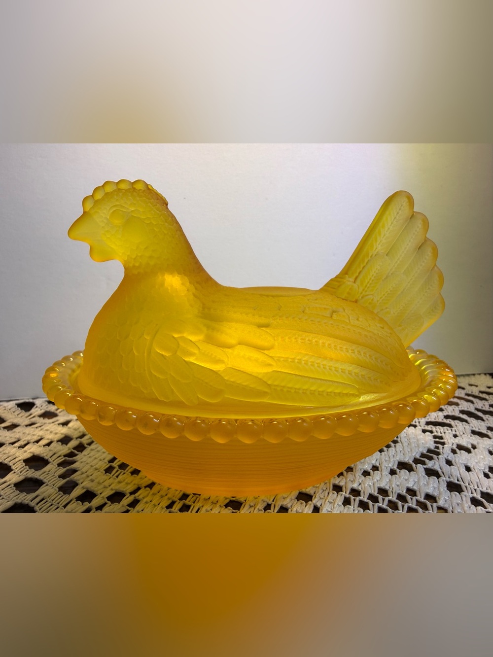 Yellow Glass Hen on Nest